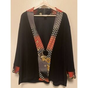 Moonlight Y&S Fashions Kimono Jacket Top Black Red Asian Art to Wear Women's XL